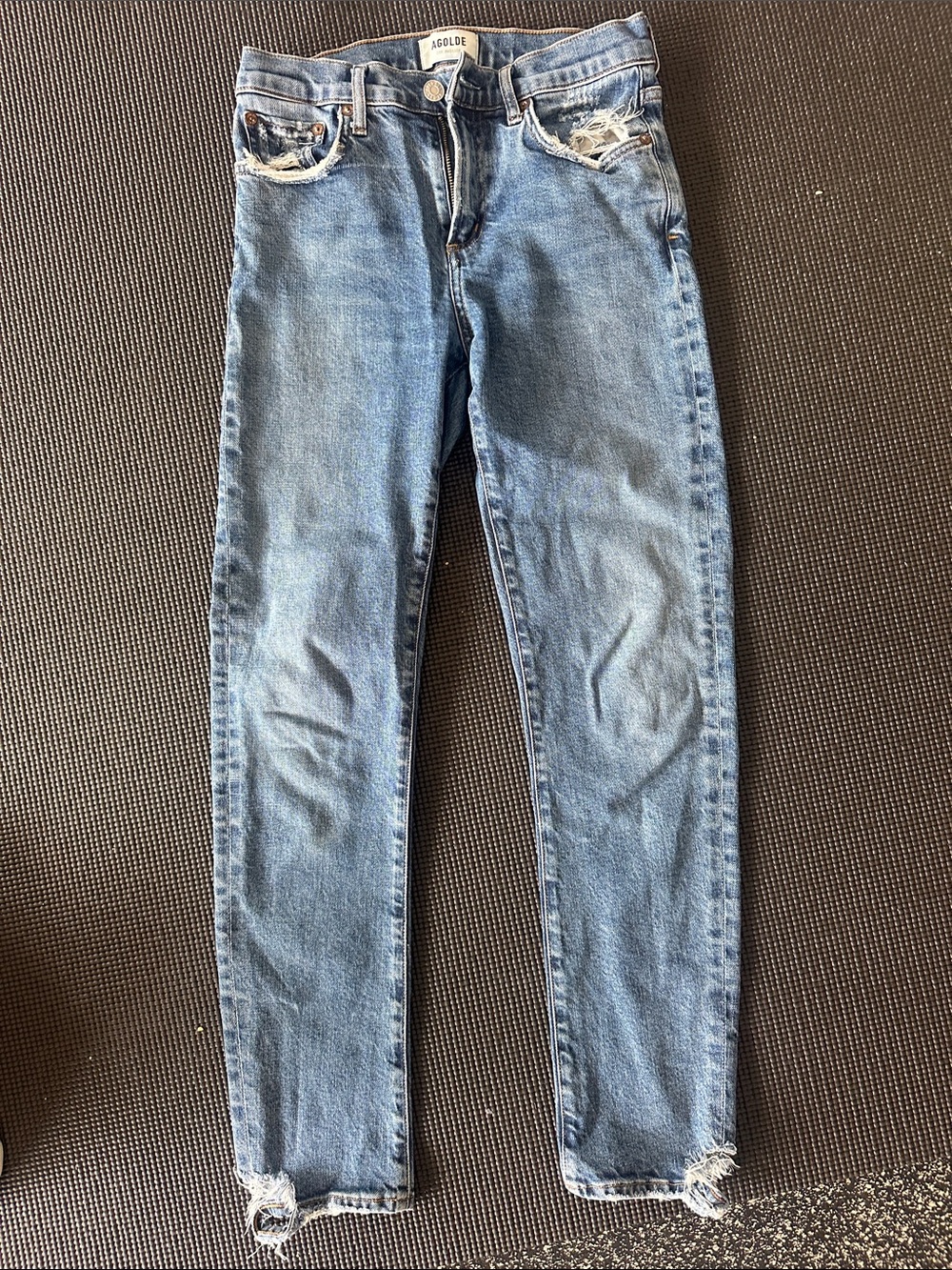 Agolde Classic Light Blue Distressed Straight Jeans